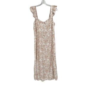 Loft Beige Floral Midi Dress Romantic Whimsy Cottagecore Sz 10
